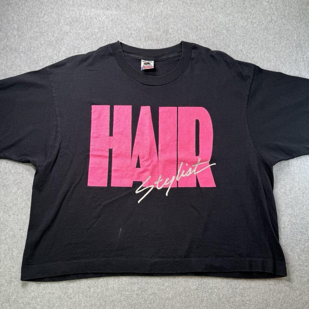 Vintage 80s Hair Style Graphic Tee Fruit of the Loom USA Single Stitch OS Crop